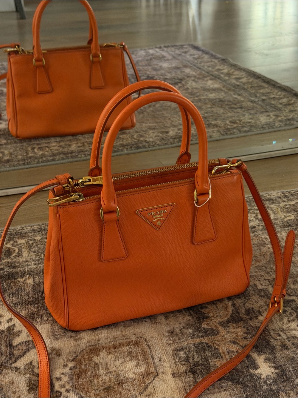 Prada Orange Saffiano Leather Galleria Purse